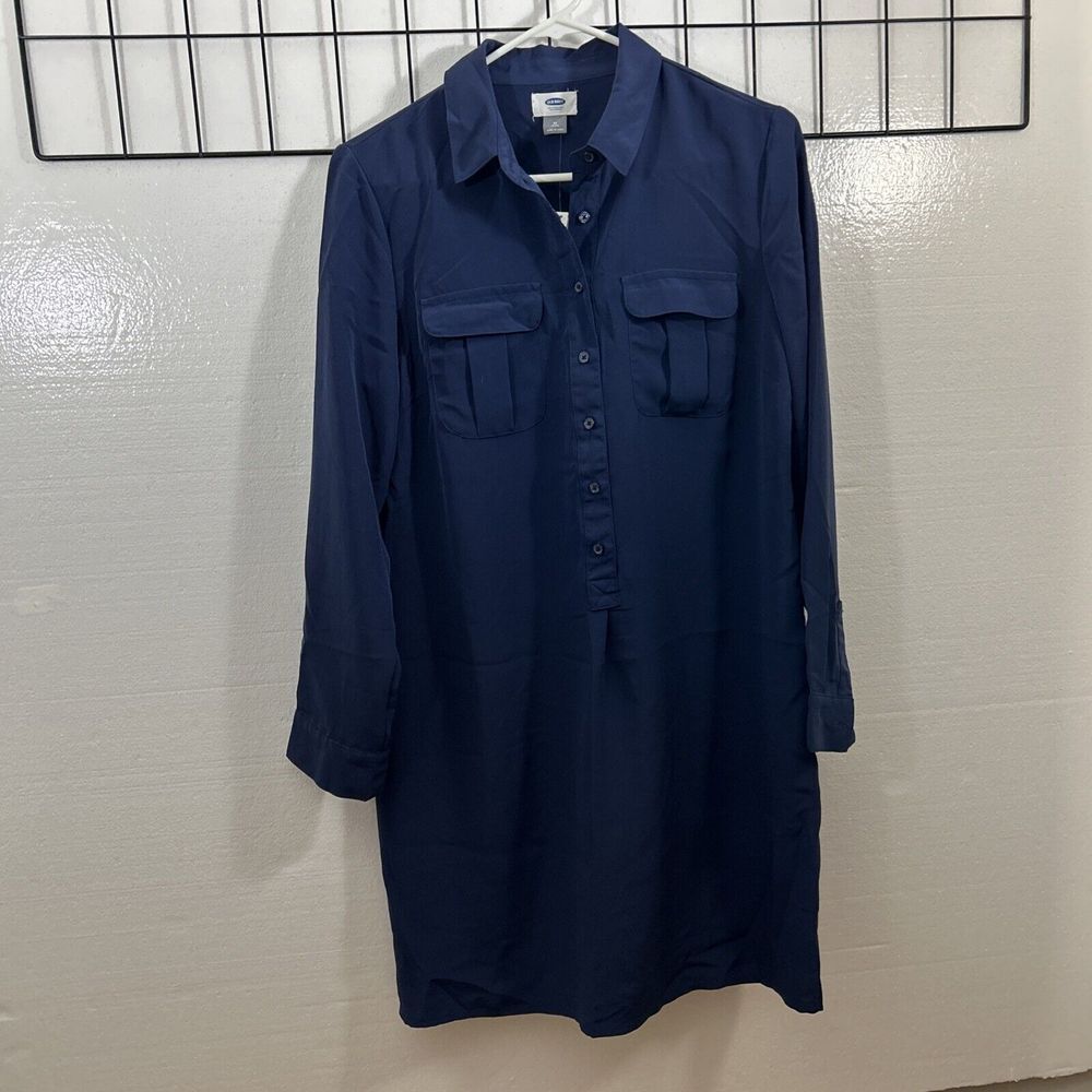 Old Navy Navy Blue Shirt Dress Long‎ Sleeve Size Medium NWT SKU 1209